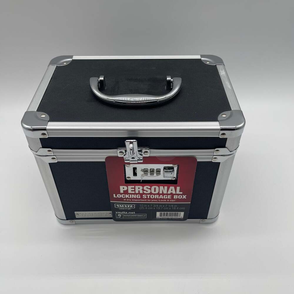 Vaultz Personal Locking Storage Box, Black/Chrome Secure‎ Combination Chest